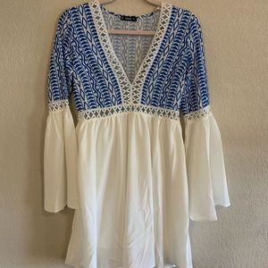 White&Blue Flowy Dress